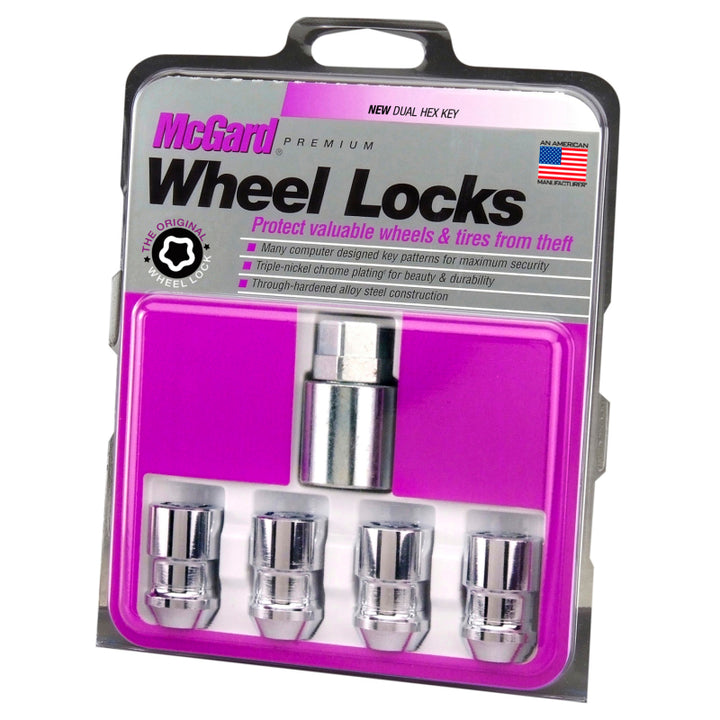 McGard Wheel Lock Nut Set - 4pk. (Cone Seat) M12X1.5 / 19mm & 21mm Dual Hex / 1.46in. L - Chrome - Bull Strap