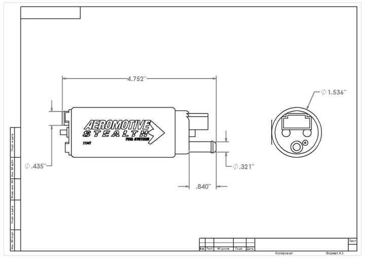 Aeromotive 340 Series Stealth In-Tank E85 Fuel Pump - Offset Inlet - Bull Strap