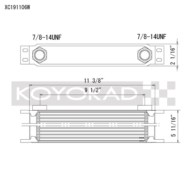 Koyo 19 Row Oil Cooler 11.25in x 5.75in x 2in (AN-10 ORB provisions) - Bull Strap