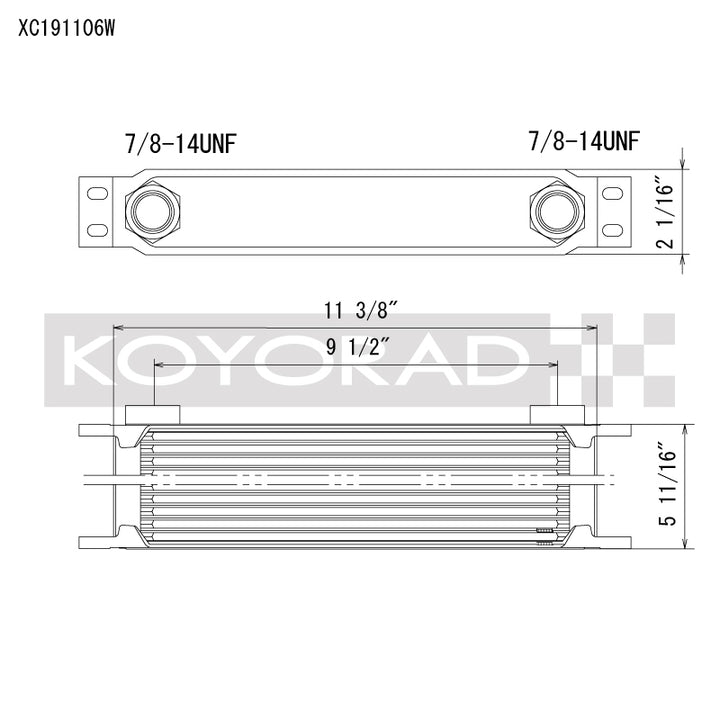Koyo 19 Row Oil Cooler 11.25in x 5.75in x 2in (AN-10 ORB provisions) - Bull Strap