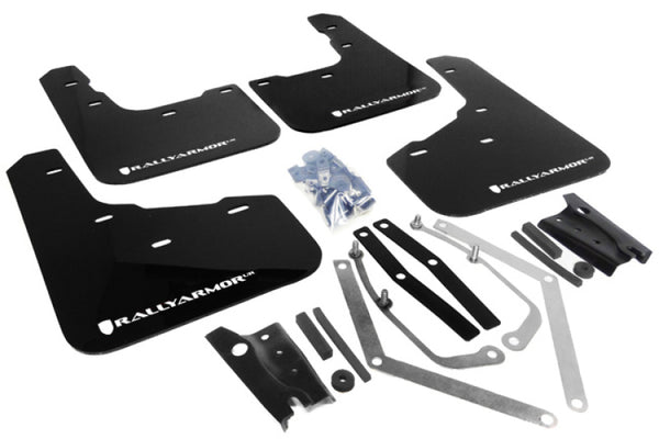 Rally Armor 13-19 Ford Fiesta ST Black UR Mud Flap w/White Logo - Bull Strap