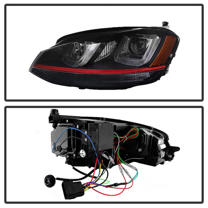 Spyder Volkswagen Golf VII 14-16 Projector Headlights DRL LED Red Stripe Blk PRO-YD-VG15-RED-DRL-BK - Bull Strap