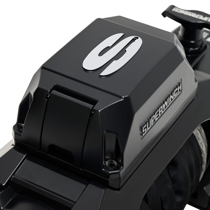 Superwinch 10000 LBS 12V DC 3/8in x 80ft Synthetic Rope SX10SR Winch - Semi Gloss Black - Bull Strap