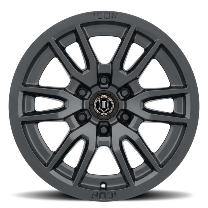 ICON Vector 6 17x8.5 6x5.5 0mm Offset 4.75in BS 106.1mm Bore Satin Black Wheel - Bull Strap