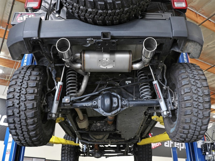 aFe Rebel Series 2.5in 409 SS Axle-Back Exhaust w/Polished Tips 07+ Jeep Wrangler (JK) V6 3.6L/3.8L - Bull Strap