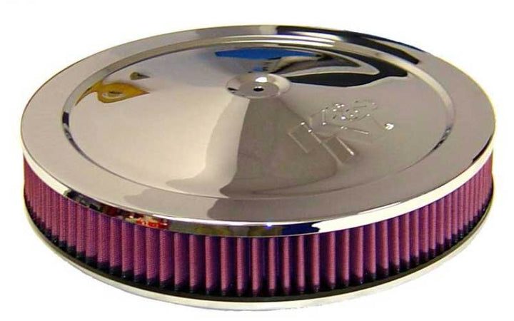 K&N 14in Red Custom Air Cleaner Assembly - 5.125in ID x 14in OD x 3.87in H - Bull Strap