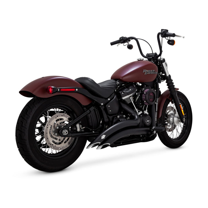 Vance & Hines HD Softail 18-22 St Bob Big Radius 2-2 Black PCX Full System Exhaust - Bull Strap