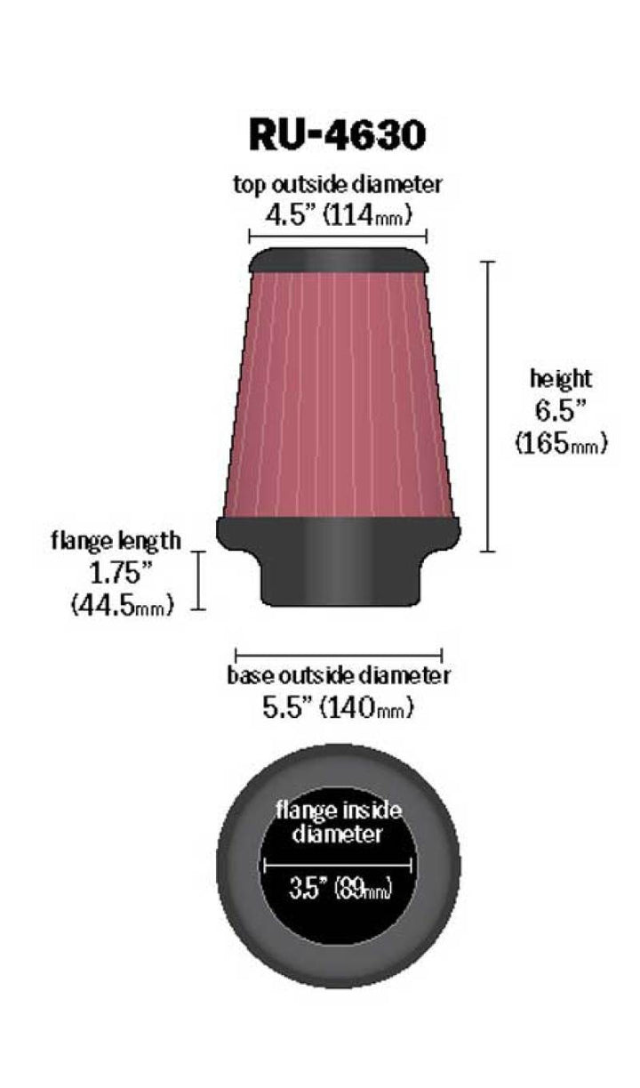 K&N Universal Air Filter 3-1/2in Flange / 5-1/2in Base / 4-1/2in Top / 6-1/2in Height - Bull Strap