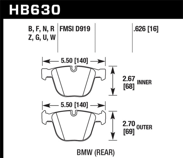 Hawk 04-10 BMW 535i/545i/550i / 04-10 645Ci/650i /02-09 745i/745Li/750 HPS 5.0 Street Brake Pads - Bull Strap