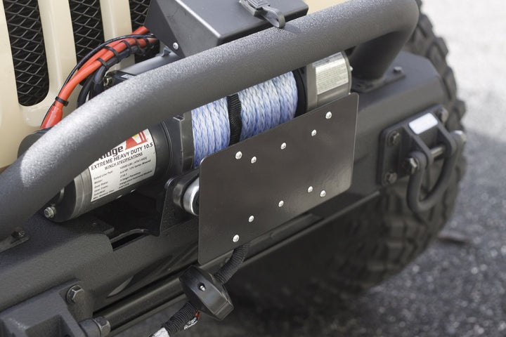 Rugged Ridge Front Hawse Fairlead License Plate Mounting Bracket - Bull Strap
