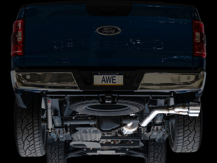 AWE 21-25 Ford F150 (14th Gen Reg Cab) Cat-Back Exhaust - 4.5in Dual Side Exit Chrome Tips - Bull Strap