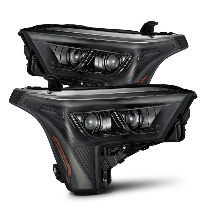 AlphaRex 22-23 Toyota Tundra LUXX-Series Headlights Alpha-Black w/Amber DRL - Req 810029 OR 810030 - Bull Strap