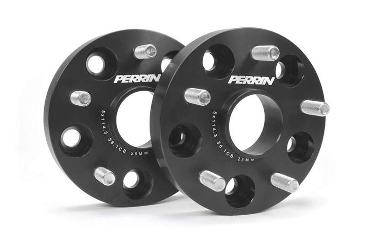 PERRIN Subaru 25mm Wheel Spacers 5x114.3 BP w/56mm Hub - Black - Bull Strap