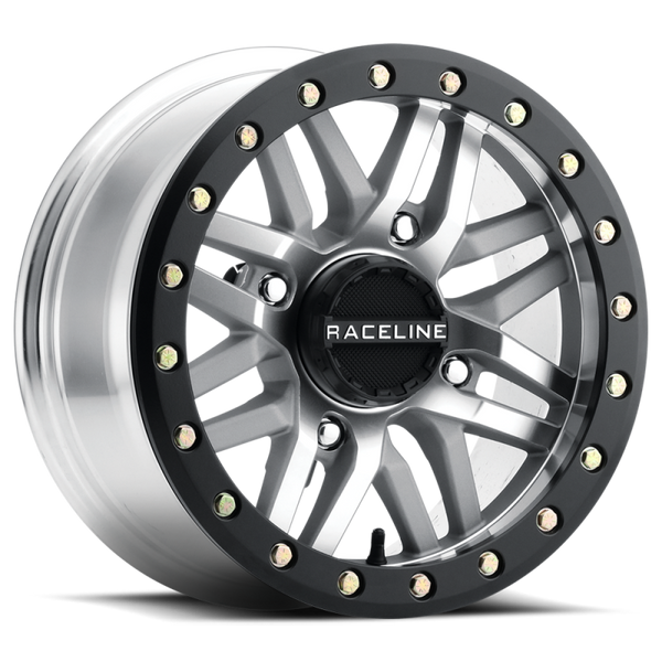 Raceline A91MA Ryno 15x7in/4x137 BP/10mm Offset/110.18mm Bore - Machined & Black Ring Beadlock Wheel - Bull Strap