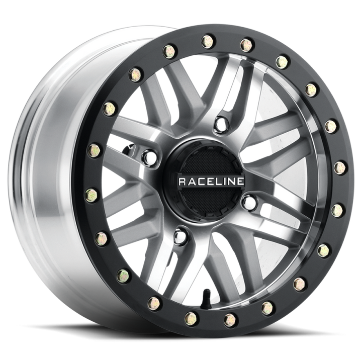 Raceline A91MA Ryno 15x7in/4x137 BP/10mm Offset/110.18mm Bore - Machined & Black Ring Beadlock Wheel - Bull Strap