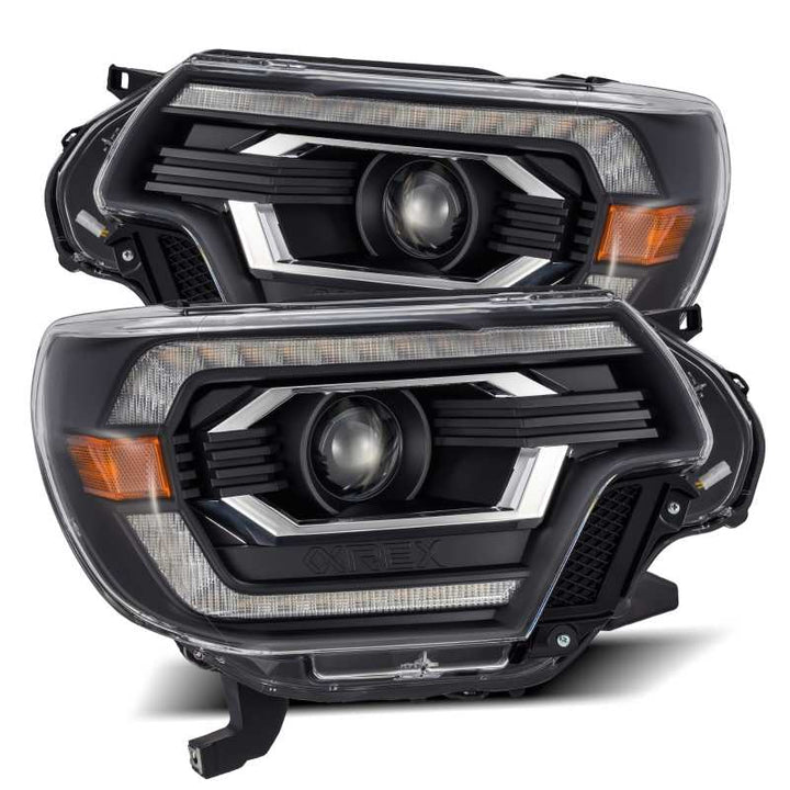 AlphaRex 12-15 Toyota Tacoma LUXX LED Projector Headlights Plank Style Black w/DRL - Bull Strap