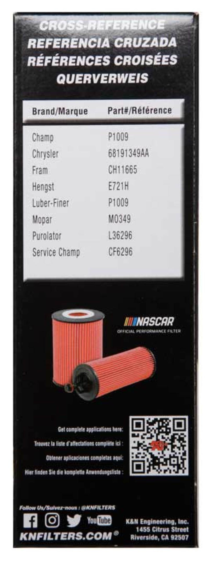 K&N Performance Oil Filter for 14-17 Dodge Durango 3.6L / 14-17 Jeep Grand Cherokee 3.6L - Bull Strap