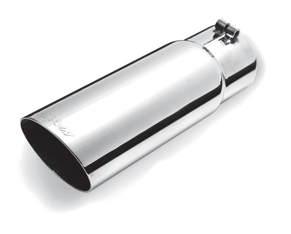 Gibson Round Single Wall Angle-Cut Tip - 3in OD/2.25in Inlet/8in Length - Stainless - Bull Strap