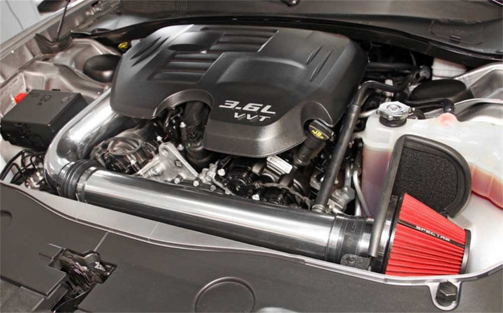 Spectre 11-17 Challenger/Charger 3.6L Air Intake Kit - Polished w/Red Filter - Bull Strap