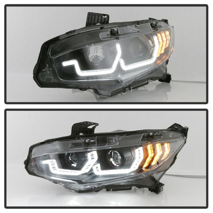 Spyder 16-18 Honda Civic 4Dr w/LED Seq Turn Sig Lights Proj Headlight - Black - PRO-YD-HC16-SEQ-BK - Bull Strap