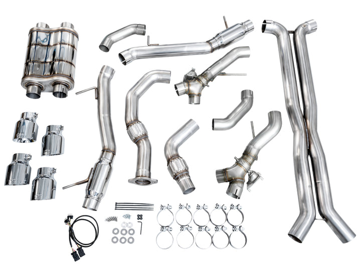 AWE Tuning 2021+ Cadillac CT4-V Blackwing SwitchPath Exhaust - Chrome Silver Tips - Bull Strap
