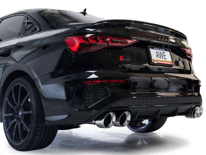 AWE 22-24 Audi 8Y S3 Track Edition Exhaust  - Chrome Silver Tips - Bull Strap