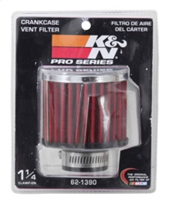 K&N 1.25in Flange ID x 3in OD x 2.5in H Rubber Base Crankcase Vent Filter - Bull Strap