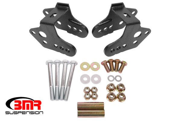 BMR 79-04 Ford Mustang Control Arm Relocation Bracket - Black Hammertone - Bull Strap