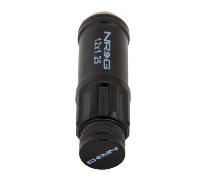 NRG 700 Series M12 X 1.25 Steel Lug Nut w/Dust Cap Cover Set 21 Pc w/Locks & Lock Socket - Black - Bull Strap