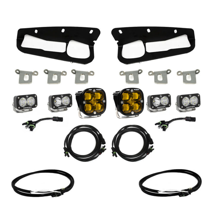 Baja Designs 2021+ Ford Bronco Amber SAE Fog Pocket Kit w/Upfitter - Bull Strap