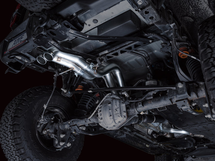 AWE Tuning 22-24 Ford Bronco Raptor 4WD Dual BashGuards Cat-Back SwitchPath Exhaust (No Tips) - Bull Strap
