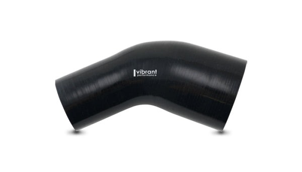 Vibrant 2.50in ID x 3in ID Gloss Black Silicone 45 Degree Transition Elbow - Bull Strap