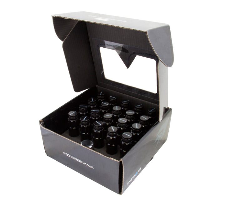 NRG 700 Series M12 X 1.25 Steel Lug Nut w/Dust Cap Cover Set 21 Pc w/Locks & Lock Socket - Black - Bull Strap