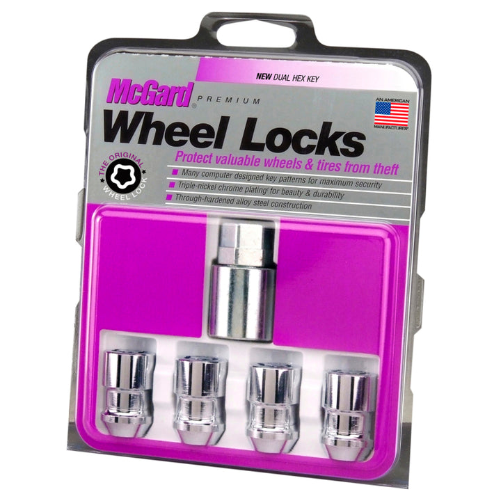 McGard Wheel Lock Nut Set - 4pk. (Cone Seat) M12X1.5 / 19mm & 21mm Dual Hex / 1.46in. L - Chrome - Bull Strap
