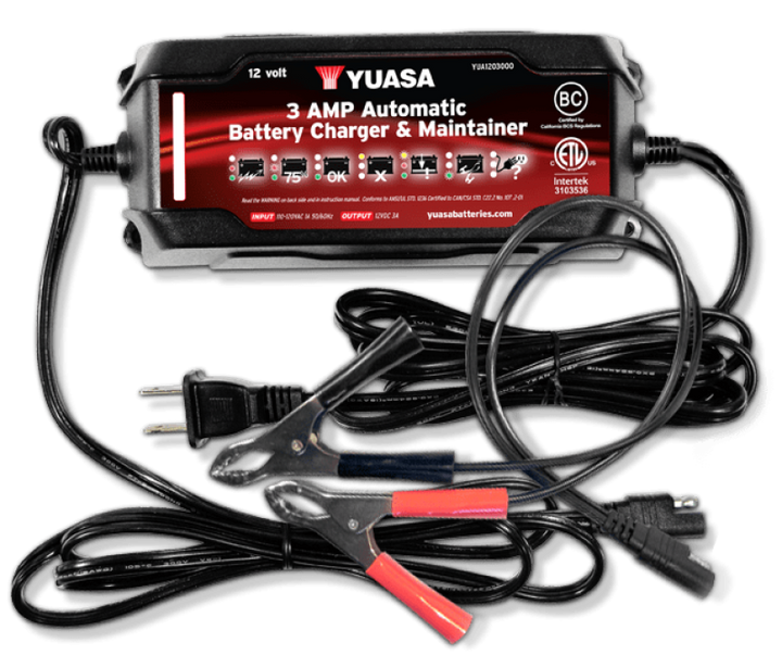 Yuasa 3 Amp Charger & Maintainer - 12V - Bull Strap