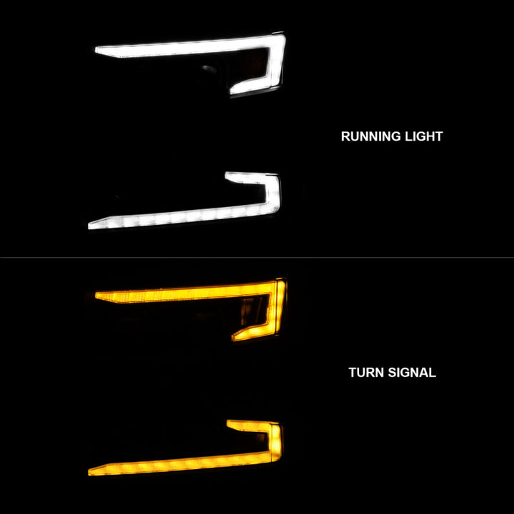 ANZO 19-22 Chevrolet Silverado 1500 LED Proj HL w/Lgt Bar SwBk Seq. Blk w/In. Light - Driver Side ON - Bull Strap