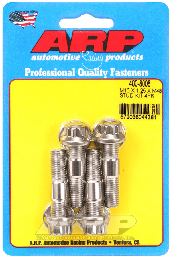 ARP M10 x 1.25 x 48mm Broached 4 Piece Stud Kit - Bull Strap