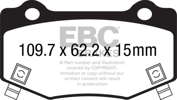 EBC 16+ Cadillac ATS-V 3.6 Twin Turbo Redstuff Rear Brake Pads - Bull Strap