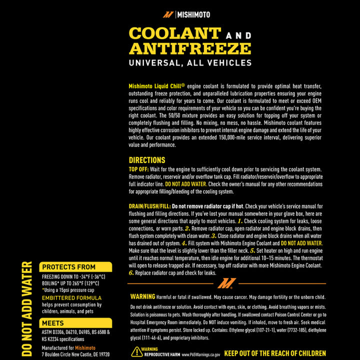 Mishimoto Liquid Chill EG Coolant, Universal, Yellow - Bull Strap