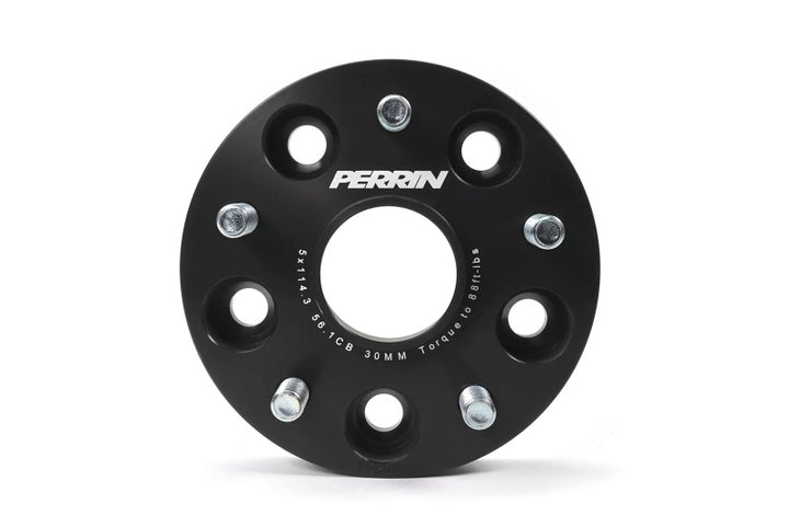 PERRIN Subaru 30mm Wheel Spacers 5x114.3 BP w/56mm Hub - Black - Bull Strap
