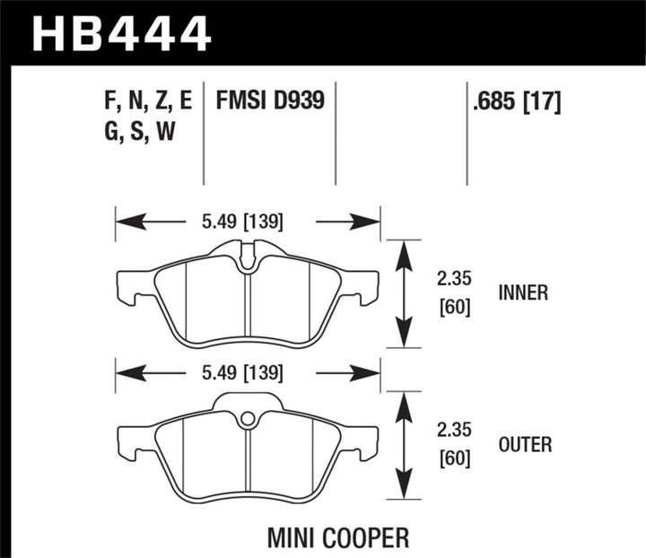 Hawk 02-06 Mini Cooper / Cooper S HP+  Street Front Brake Pads - Bull Strap