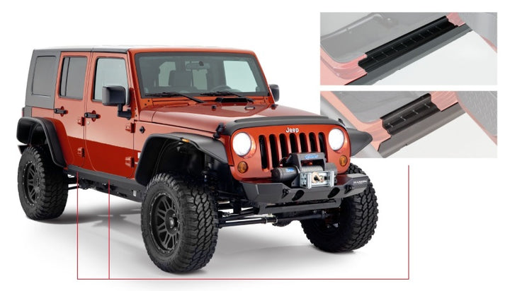 Bushwacker 07-18 Jeep Wrangler Unlimited Trail Armor Rocker Panel and Sill Plate Cover - Black - Bull Strap
