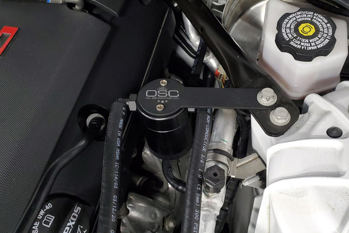 J&L 16-24 Chevrolet Camaro LT1 6.2L Driver Side Oil Separator 3.0 - Black Anodized - Bull Strap