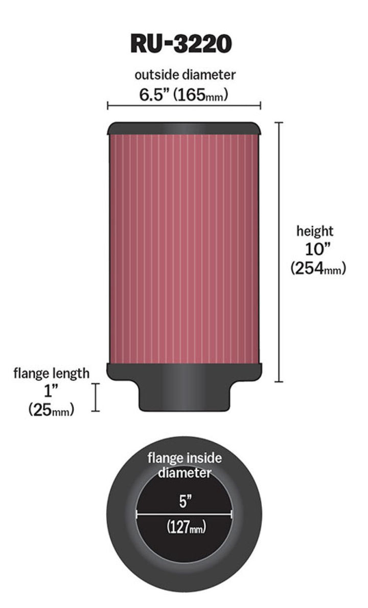 K&N Filter Universal Rubber Filter 5in Flange ID / 6.5in OD / 10in Height - Bull Strap
