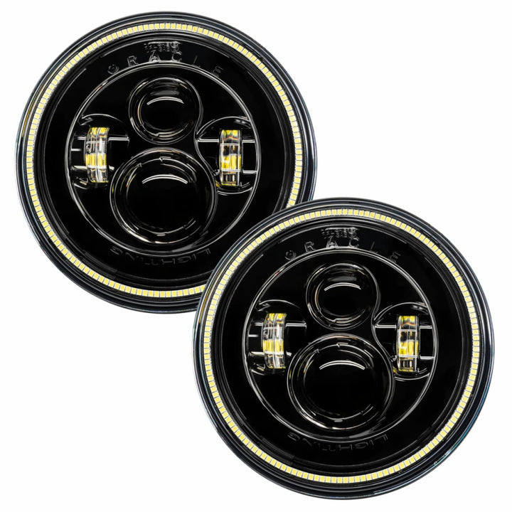 Oracle 7in High Powered LED Headlights - Black Bezel - White - Bull Strap