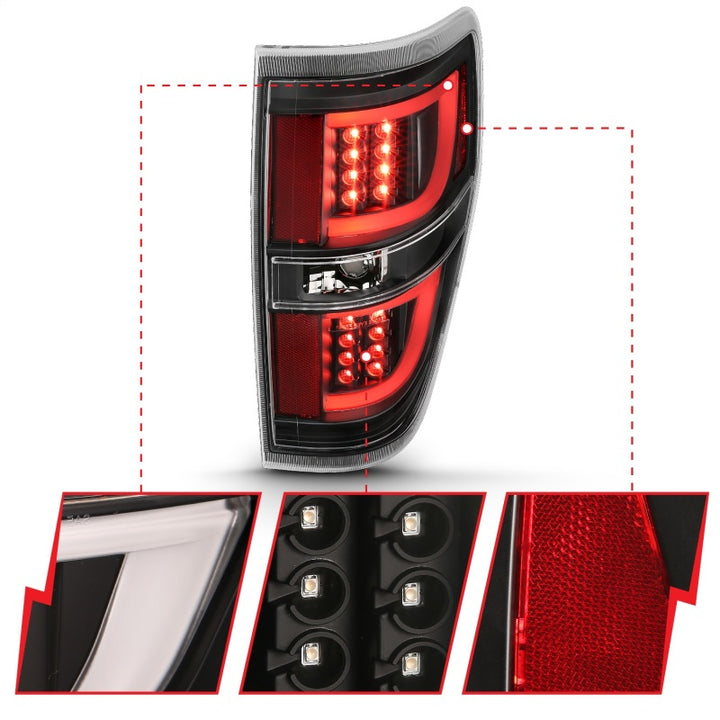ANZO 2009-2013 Ford F-150 LED Taillights Black - Bull Strap