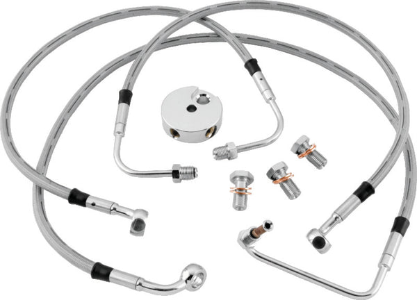Twin Power 08-13 FLHR FLHT FLT Non ABS Models Stainless Steel Dot Brake Line Kit Front +6 In Length - Bull Strap