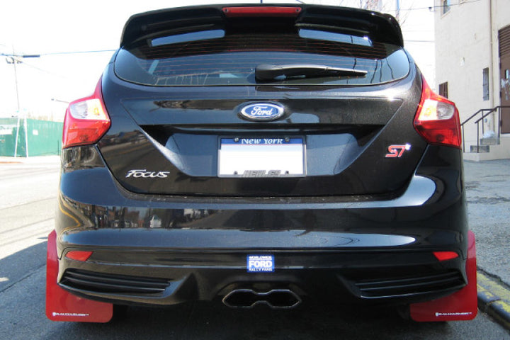 Rally Armor 12-19 Ford Focus ST / 16-19 RS Red Mud Flap w/White Logo - Bull Strap