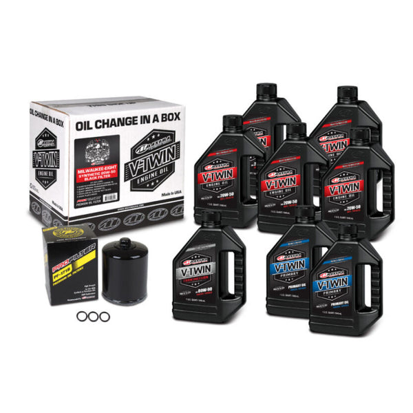 Maxima V-Twin Oil Change Kit Synthetic w/Black Filter Milwaukee-Eight - Bull Strap