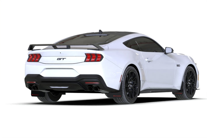 Rally Armor 2024+ Ford Mustang Black UR Mud Flap w/ Red Logo - Bull Strap